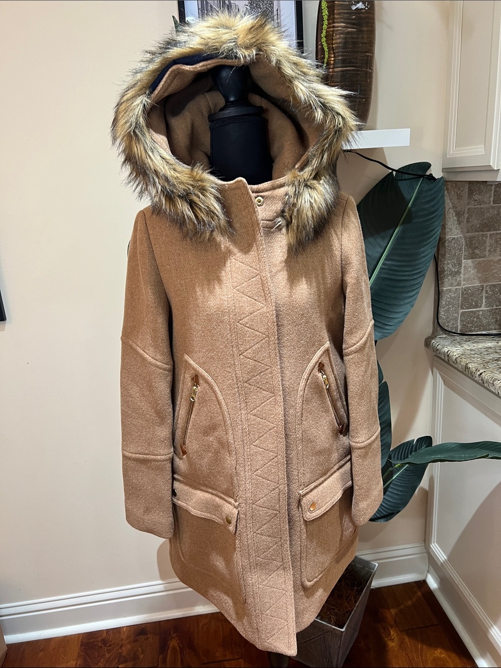 J. Crew Tan Wool Nello Gori Chateau Parka Coat w/ Faux-Fur Hood Trim 4